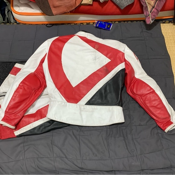 Women’s White red protective gear Akoury leather biker suit with protection 2 pc - Picture 10 of 17